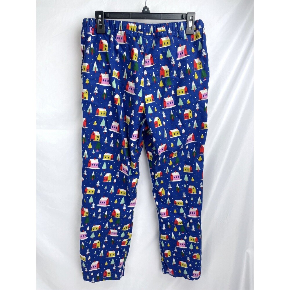 Hanna Andersson Adult Small PJ Blue Fleece Pants Cotton Houses Snow Trees - Picture 3 of 4